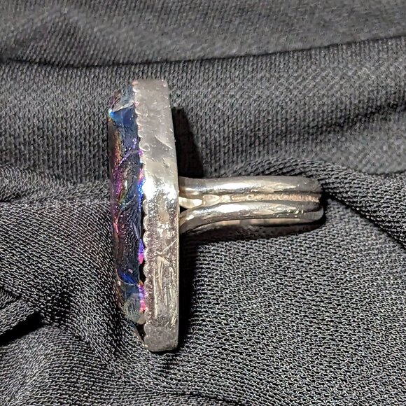 WOW Signed Purple Magenta Dichroic RULA GLASS Sterling Silver Ring Sz 9.5 19.4mm - Picture 5 of 8